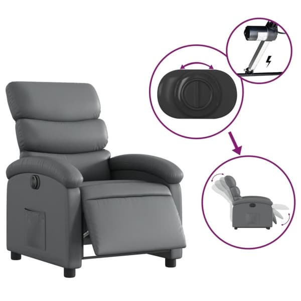 vidaXL Elektrisk reclinerfåtölj grå konstläder