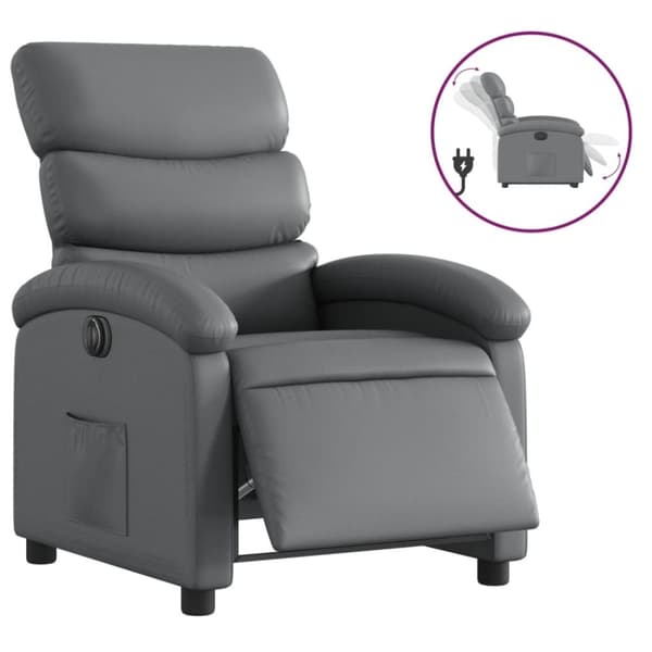 vidaXL Elektrisk reclinerfåtölj grå konstläder