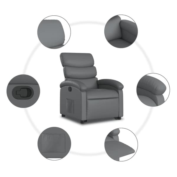 vidaXL Reclinerfåtölj med uppresningshjälp grå konstläder