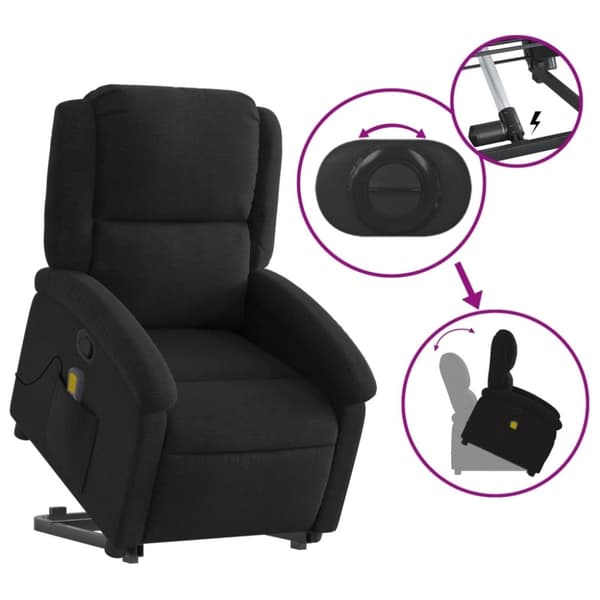 vidaXL Massagefåtölj med uppresningshjälp svart tyg