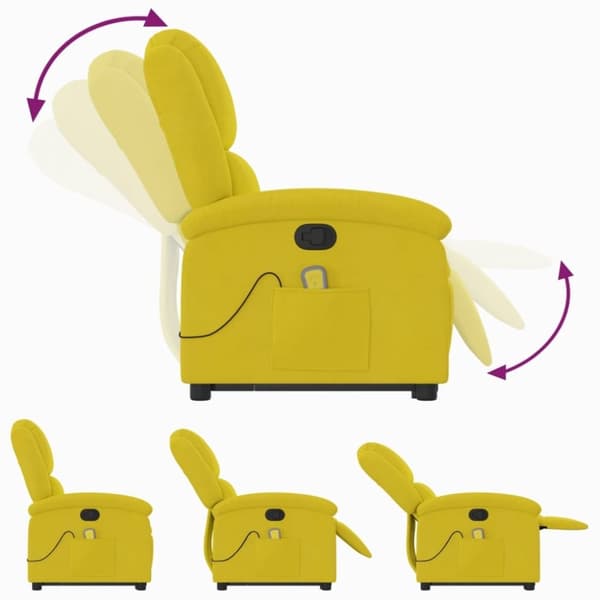 vidaXL Massagefåtölj med uppresningshjälp Gul sammet