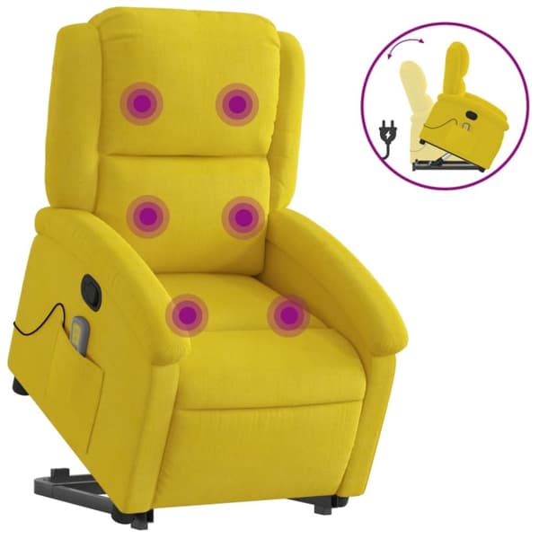 vidaXL Massagefåtölj med uppresningshjälp Gul sammet