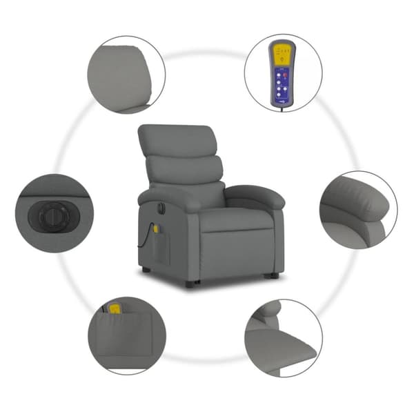 vidaXL Elektrisk massagefåtölj med uppresningshjälp mörkgrå tyg