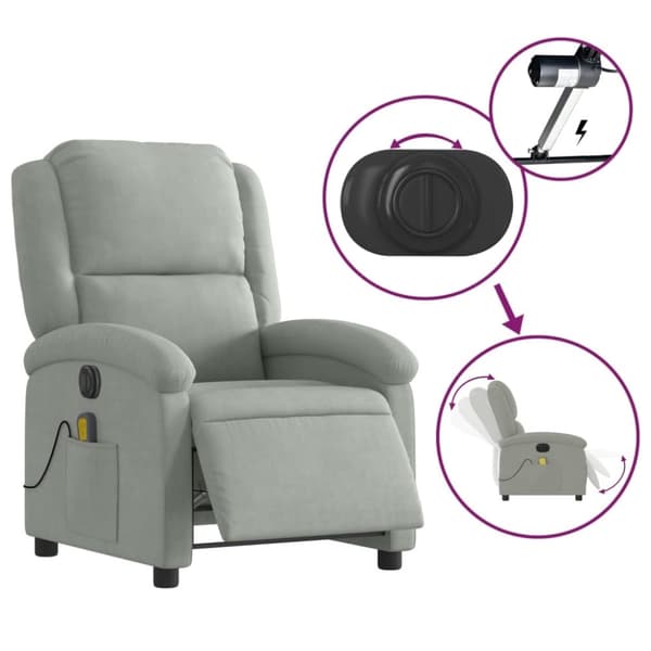 vidaXL massagestol velour lysegrå
