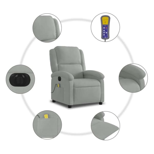 vidaXL Elektrisk massagefåtölj ljusgrå sammet