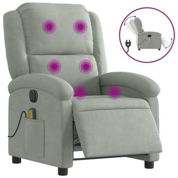 vidaXL Elektrisk massagefåtölj ljusgrå sammet