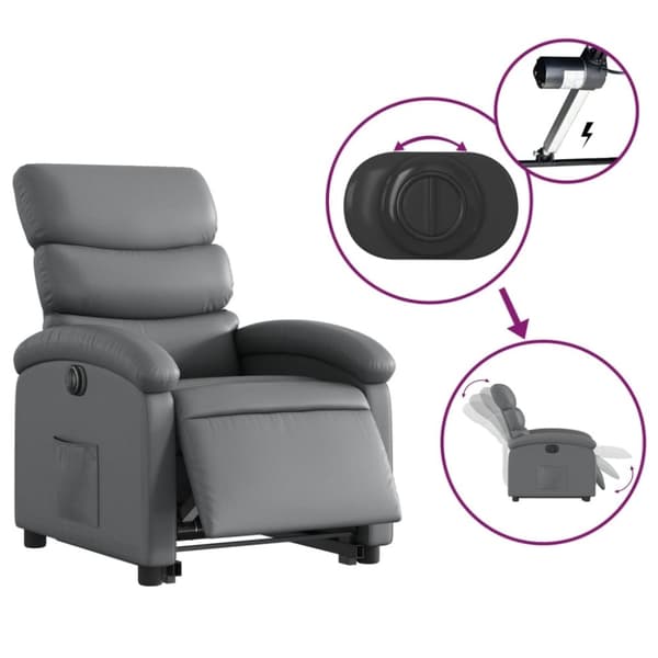 vidaXL Reclinerfåtölj med uppresningshjälp grå konstläder
