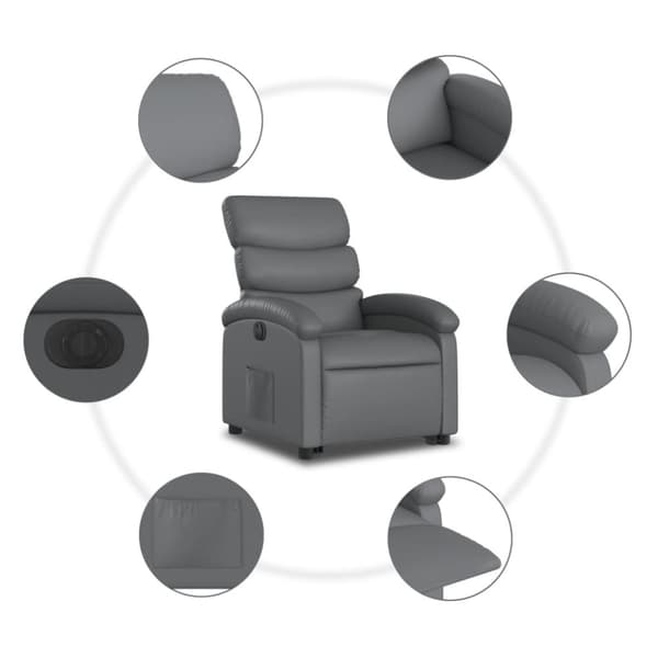vidaXL Reclinerfåtölj med uppresningshjälp grå konstläder