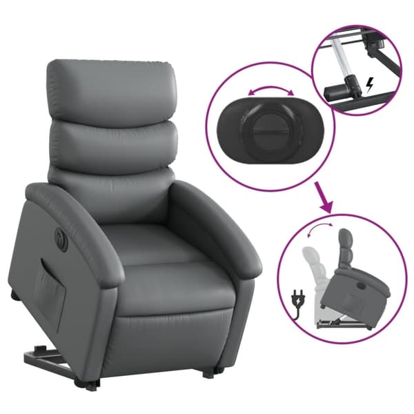 vidaXL Reclinerfåtölj med uppresningshjälp grå konstläder