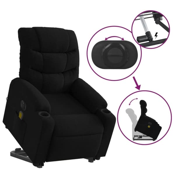 vidaXL elektrisk massagestol med løftefunktion stof sort