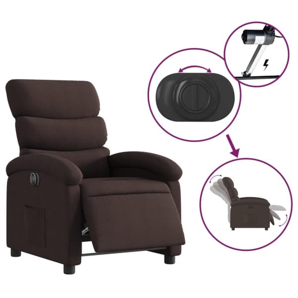 vidaXL Elektrisk reclinerfåtölj mörkbrun tyg