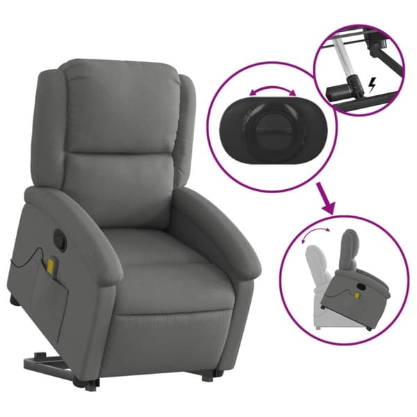 vidaXL Massagefåtölj med uppresningshjälp mörkgrå tyg