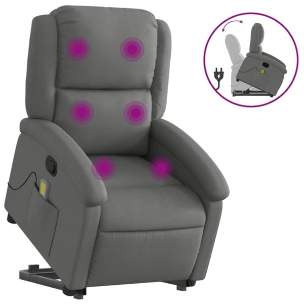 vidaXL Massagefåtölj med uppresningshjälp mörkgrå tyg