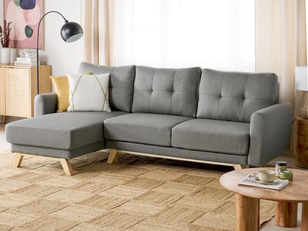 Sovesofa med Chaiselong Grå 3 Personers Sofa L Formet Dyb Sofaseng Siddemøbel Blød Stofsofa Design Hjørnesovesofa