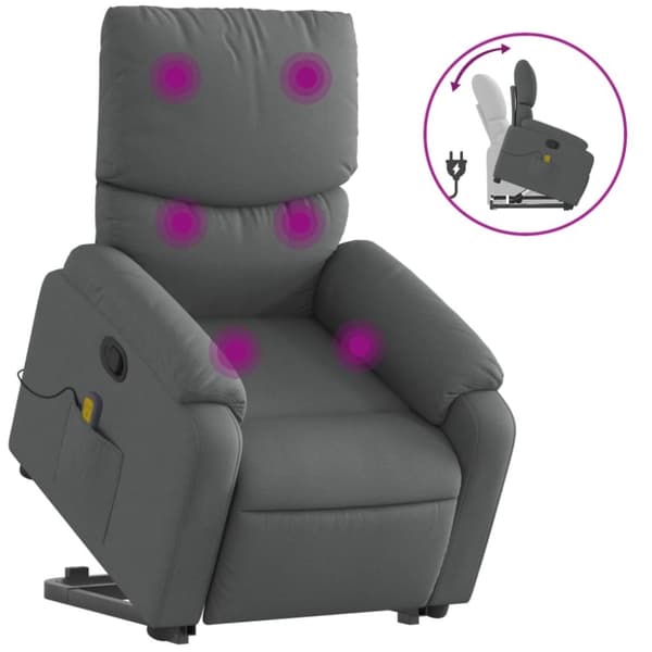 vidaXL Massagefåtölj med uppresningshjälp mörkgrå tyg