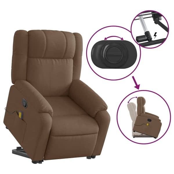 vidaXL Massagefåtölj med uppresningshjälp brun tyg