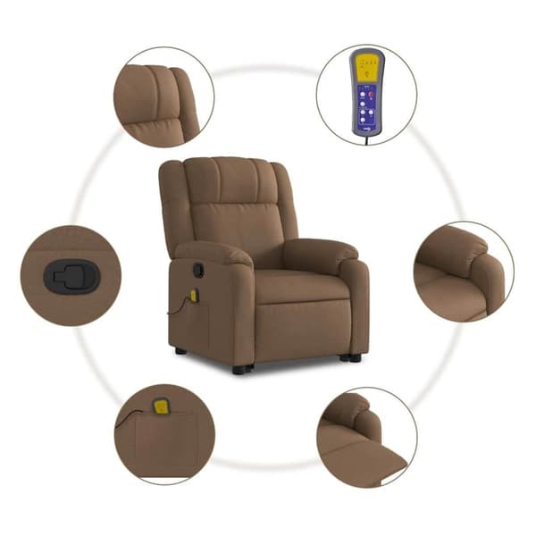 vidaXL Massagefåtölj med uppresningshjälp brun tyg