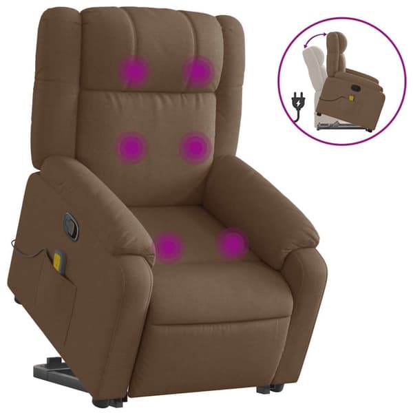 vidaXL Massagefåtölj med uppresningshjälp brun tyg
