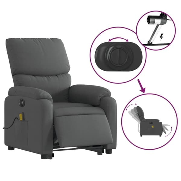 vidaXL Elektrisk massagefåtölj med uppresningshjälp mörkgrå tyg
