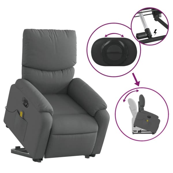 vidaXL Elektrisk massagefåtölj med uppresningshjälp mörkgrå tyg