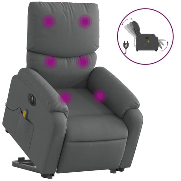 vidaXL Elektrisk massagefåtölj med uppresningshjälp mörkgrå tyg