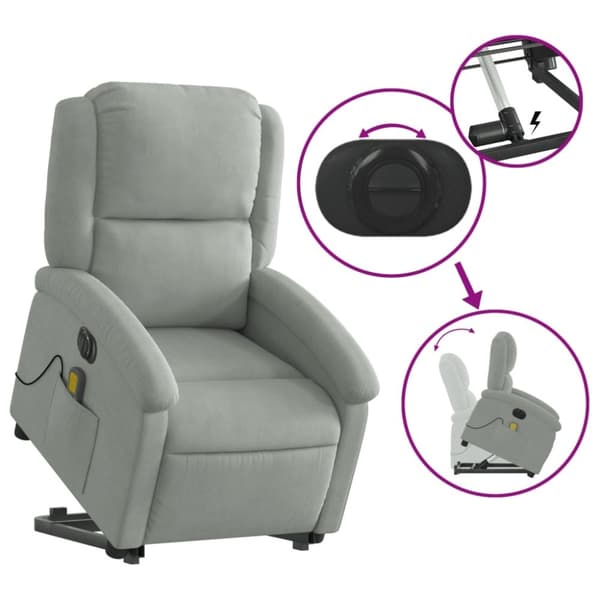 vidaXL massagestol med løftefunktion velour lysegrå