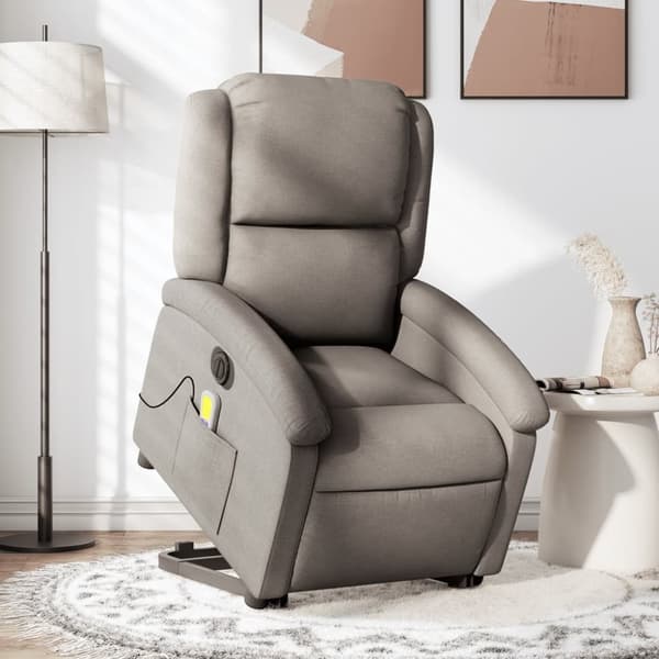vidaXL Elektrisk massagefåtölj med uppresningshjälp taupe tyg