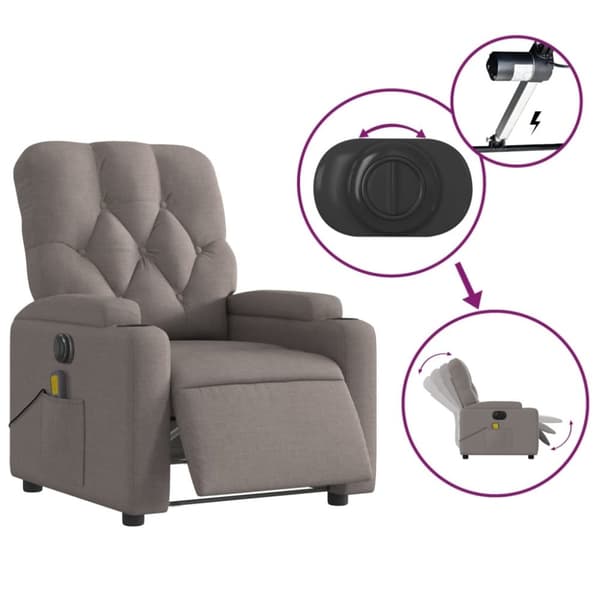 vidaXL Elektrisk massagefåtölj taupe tyg