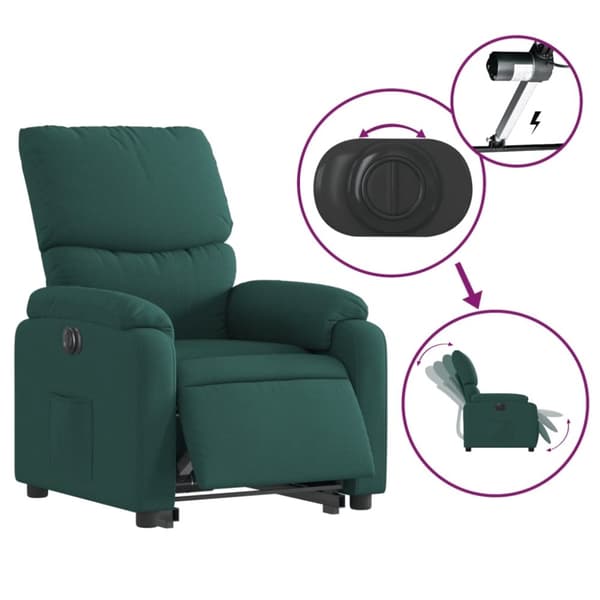 vidaXL Elektrisk reclinerfåtölj med uppresningshjälp mörkgrön tyg
