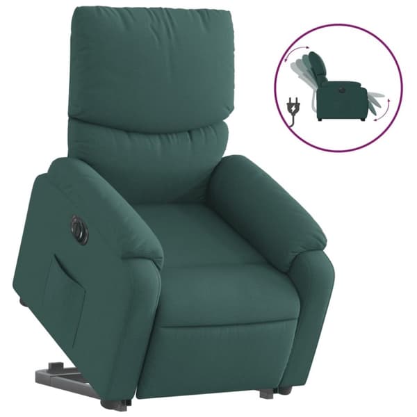 vidaXL Elektrisk reclinerfåtölj med uppresningshjälp mörkgrön tyg