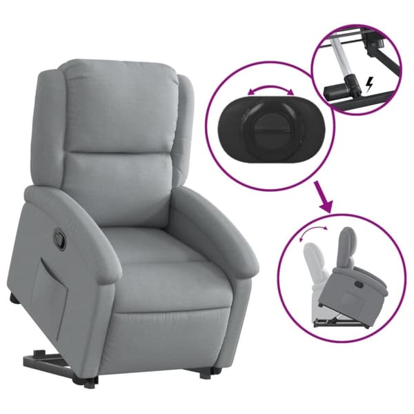 vidaXL Reclinerfåtölj med uppresningshjälp ljusgrå tyg