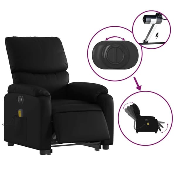 vidaXL Massagefåtölj med uppresningshjälp svart konstläder