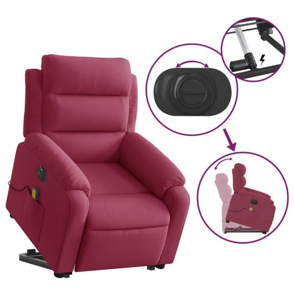 vidaXL Elektrisk massagefåtölj med uppresningshjälp vinröd sammet