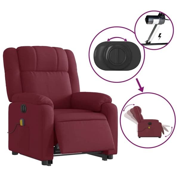 vidaXL Elektrisk massagefåtölj med uppresningshjälp vinröd tyg