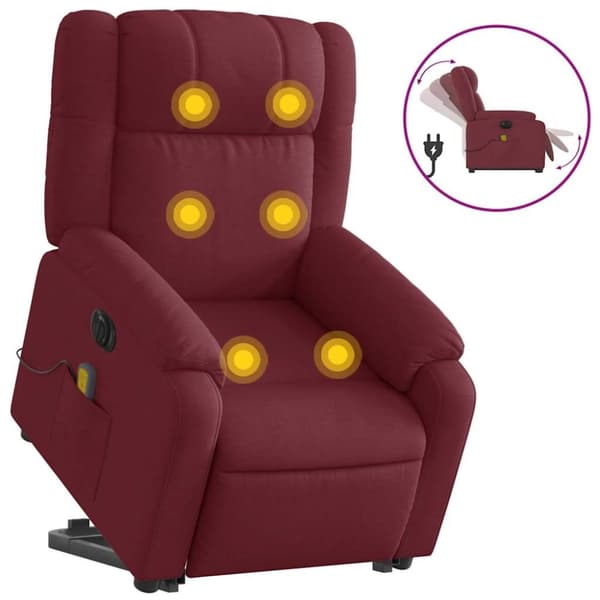 vidaXL Elektrisk massagefåtölj med uppresningshjälp vinröd tyg