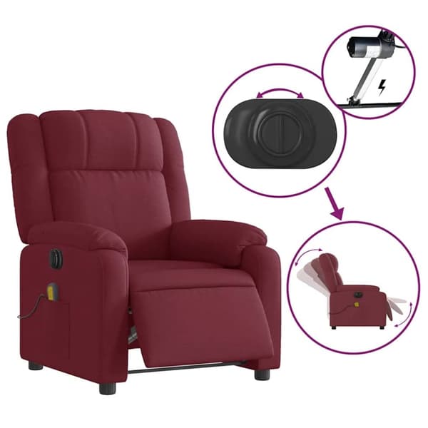 vidaXL Elektrisk massagefåtölj vinröd tyg