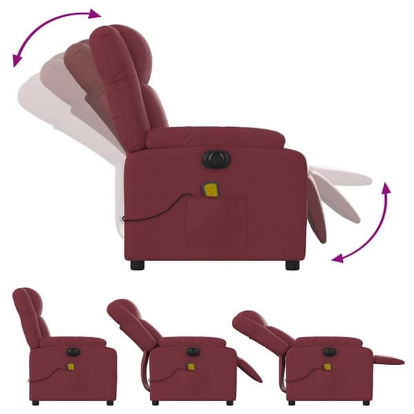vidaXL Elektrisk massagefåtölj vinröd tyg