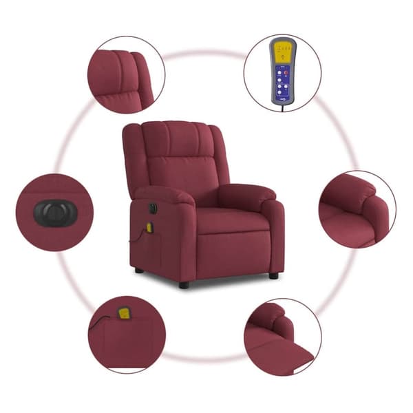 vidaXL Elektrisk massagefåtölj vinröd tyg