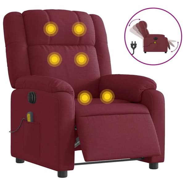 vidaXL Elektrisk massagefåtölj vinröd tyg