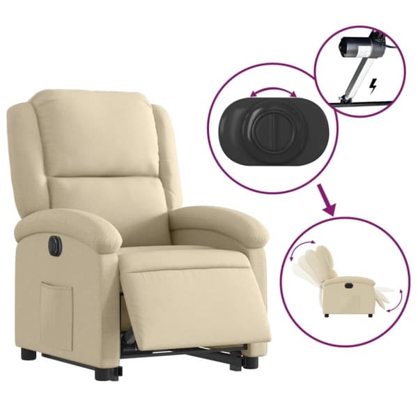 vidaXL Elektrisk reclinerfåtölj med uppresningshjälp gräddvit tyg