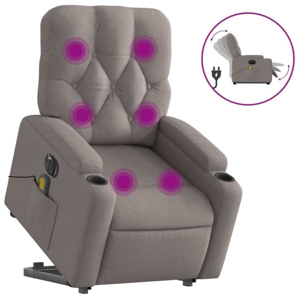 vidaXL Elektrisk massagefåtölj med uppresningshjälp taupe tyg
