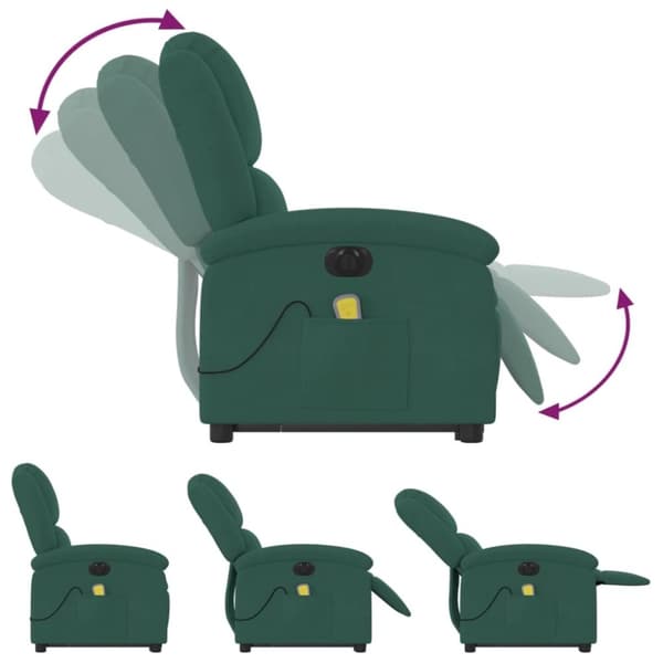 vidaXL Elektrisk massagefåtölj med uppresningshjälp mörkgrön sammet