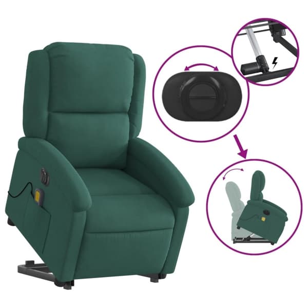 vidaXL massagestol med løftefunktion velour mørkegrøn