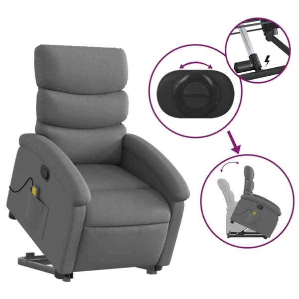 vidaXL Massagefåtölj med uppresningshjälp mörkgrå tyg