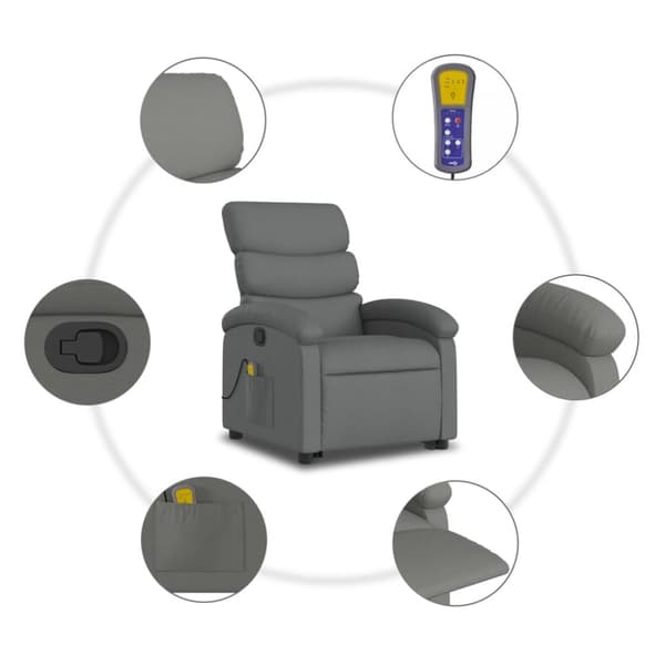 vidaXL Massagefåtölj med uppresningshjälp mörkgrå tyg