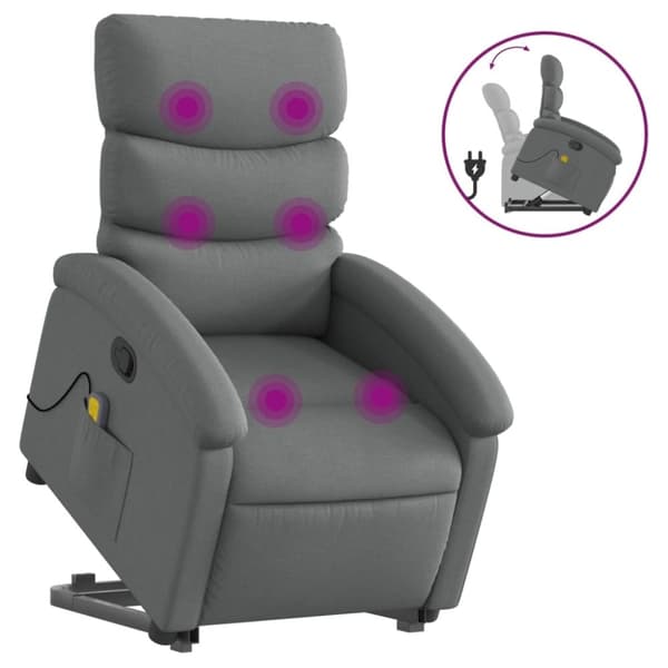 vidaXL Massagefåtölj med uppresningshjälp mörkgrå tyg