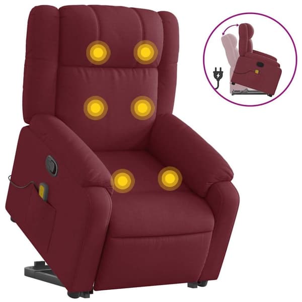 vidaXL Massagefåtölj med uppresningshjälp vinröd tyg