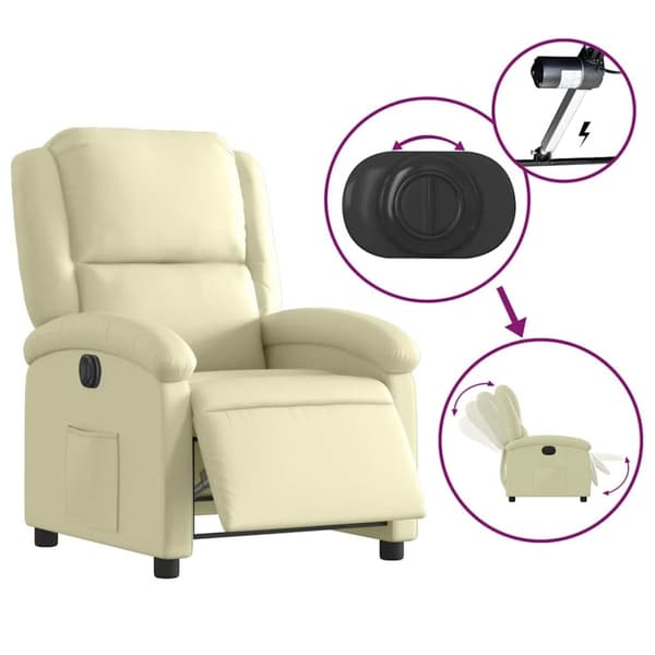 vidaXL Elektrisk reclinerfåtölj gräddvit äkta läder