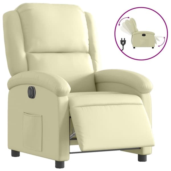 vidaXL Elektrisk reclinerfåtölj gräddvit äkta läder