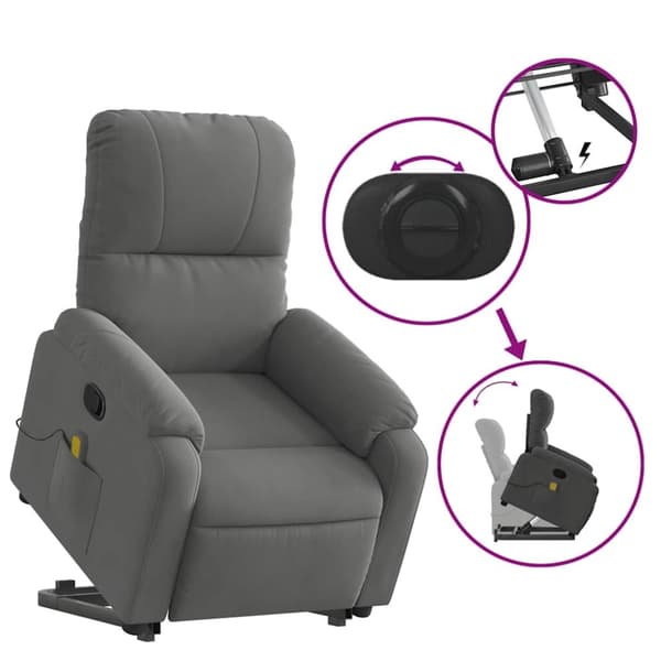 vidaXL Massagefåtölj med uppresningshjälp mörkgrå mikrofibertyg